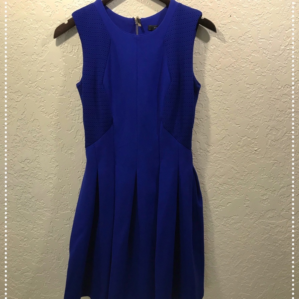 Royal blue dress. Shoulder length